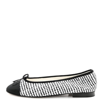 Tweed Sequin Grosgrain Cap Toe Ballerina Flats 39 Black White