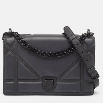 Black Matte Leather Medium Diorama Flap Shoulder Bag