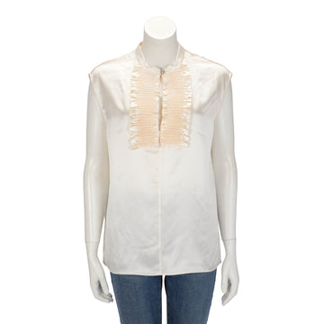 Chanel Ecru Silk Ruffled Sleeveless Top FR 40