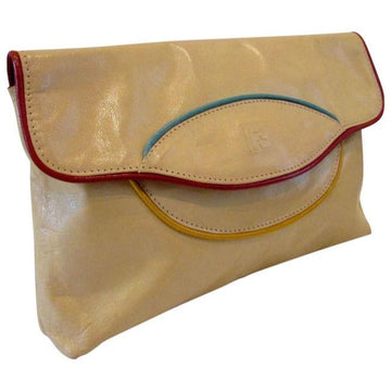 Fendi SAS, mod, ivory  leather, 2way- cross body/clutch w colorful trim
