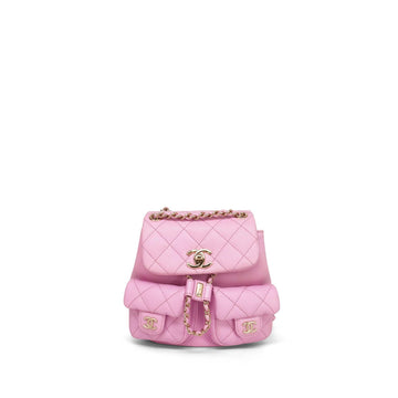 22S Light Pink leather Quilted Mini Duma Backpack Light Gold Hardware