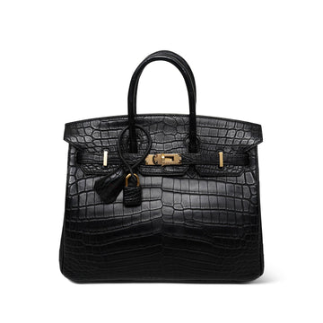Birkin 25 Black Niloticus leather  Q Square Stamp