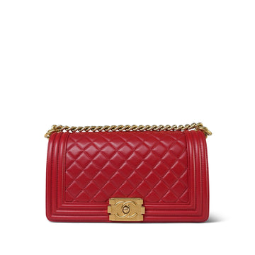 Red leather Quilted Old Medium Boy Bag Aged Gold Hardware