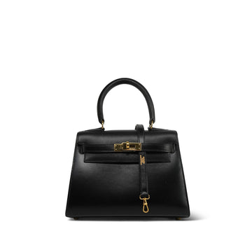 Mini Kelly Black Box leather  (U) Stamp