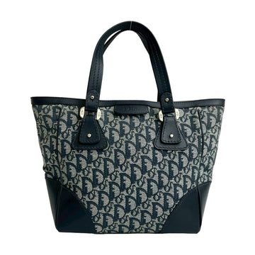 Christian Dior Navy Canvas Leather Handbag Tote Bag ()