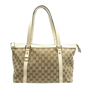 Gucci Abbey Beige Gg Canvas Leather Tote Bag