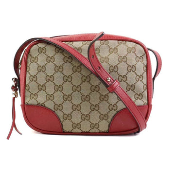 Gucci Beige Brown Red Color Gg Canvas Leather Shoulder Bag