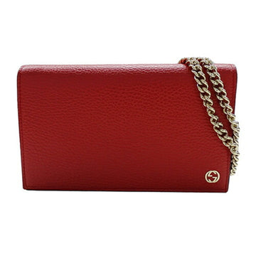 Gucci Red Color Leather Chain/Shoulder Wallet