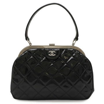 Vintage CC Frame Top Handle Bag Quilted Patent Small