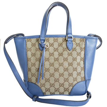 Gucci Beige Brown Blue Canvas Leather Handbag Shoulder Bag