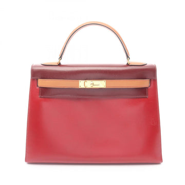 Kelly Handbag Tricolor Box Calf with Gold Hardware 32