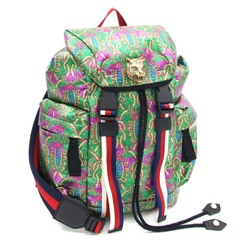 Gucci Green Multi-Color Coated Canvas Leather Backpack