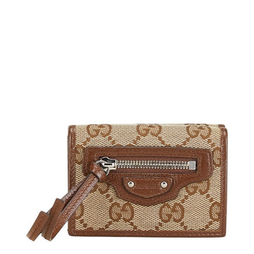 Gucci Beige Brown Gg Canvas Leather Wallet (Tri-Fold)