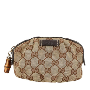 Gucci Beige Brown Canvas Leather Pouch