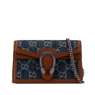 Gucci Blue Brown Denim Leather Shoulder Bag