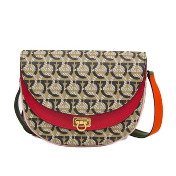 Double Flap Saddle Crossbody Bag Gancini Coated Canvas