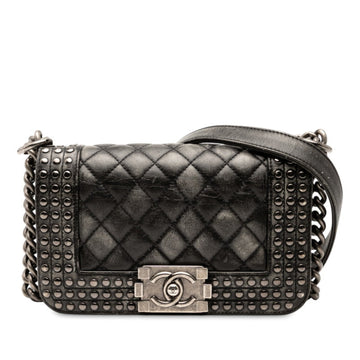 Paris-Dallas Boy Flap Bag Studded Quilted Distressed Leather Small