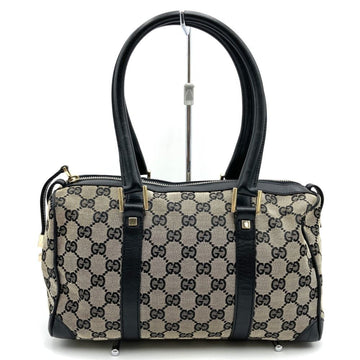 Gucci Black Gg Canvas Leather Boston Bag Handbag