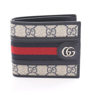 Gucci Beige Navy Red Color Pvc Coated Canvas Leather Wallet (Bi-Fold)