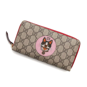 Gucci Beige Red Color Gg Supreme Leather Long Wallet (Bi-Fold)