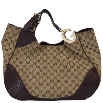 Gucci Gg Canvas Beige Bordeaux Canvas Leather Handbag
