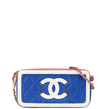 Filigree Double Zip Clutch with Chain Quilted Leather