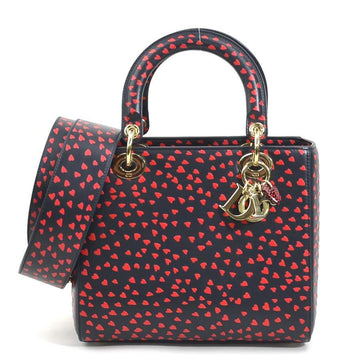 Christian Dior Navy Red Color Leather Handbag Shoulder Bag ()