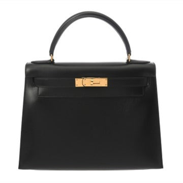 Kelly Handbag Black Box Calf with Gold Hardware 28
