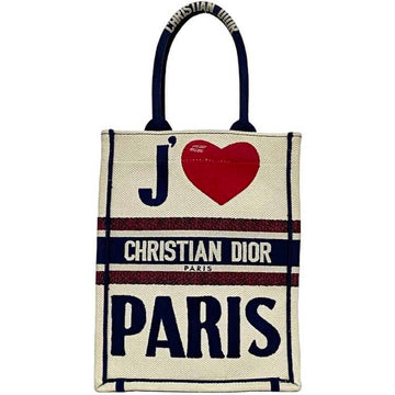 Christian Dior Navy Red Color White Canvas Handbag ()