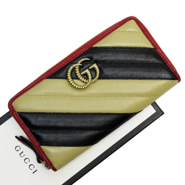 Gucci Beige Black Leather Long Wallet (Bi-Fold)