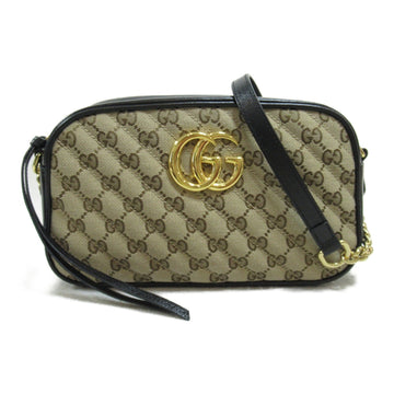 Gucci Beige Black Gg Canvas Leather Shoulder Bag