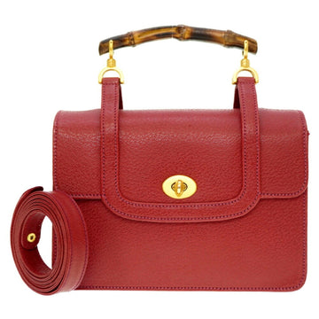 Gucci Bamboo Red Color Leather Handbag