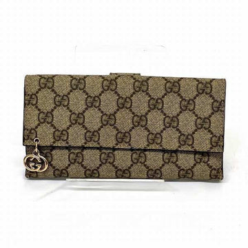 Gucci Beige Brown Pvc Leather Long Wallet (Bi-Fold)
