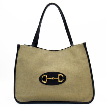 Gucci Horsebit Beige Navy Canvas Leather Shoulder Bag