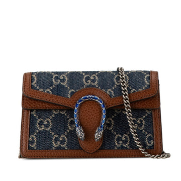Gucci Brown Navy Denim Leather Shoulder Bag