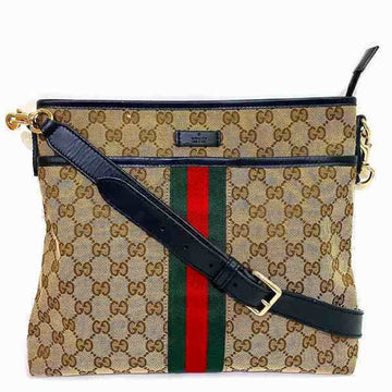 Gucci Beige Black Gg Canvas Leather Shoulder Bag