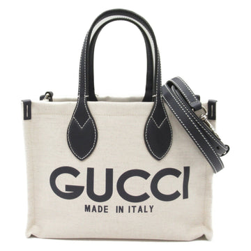 Gucci Navy Canvas Leather Tote Bag