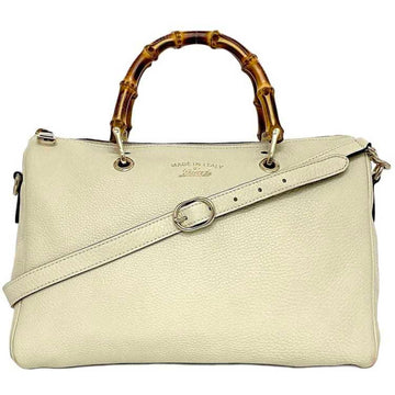 Gucci White Leather Boston Bag Handbag Shoulder Bag