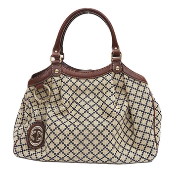 Gucci Diamante Beige Brown Navy Canvas Leather Handbag