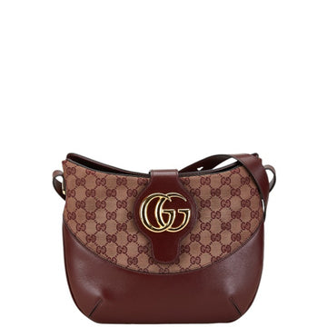 Gucci Bordeaux Red Color Wine Canvas Leather Shoulder Bag