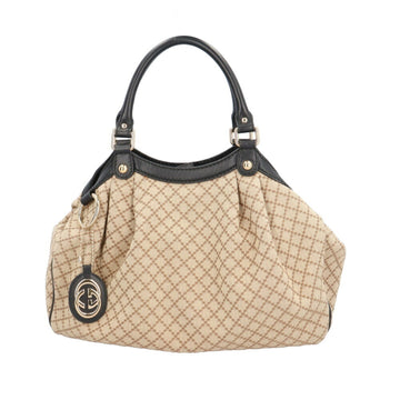 Gucci Beige Black Canvas Leather Handbag