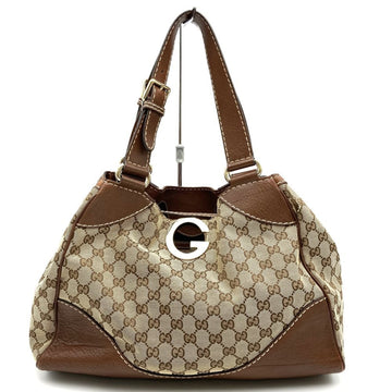 Gucci Brown Gg Canvas Leather Handbag Tote Bag