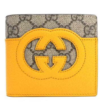 Gucci Brown Yellow Leather Gg Supreme Wallet (Bi-Fold)