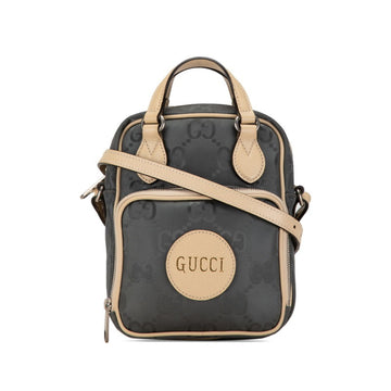 Gucci Beige Gray Nylon Leather Handbag Shoulder Bag