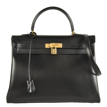 Kelly Handbag Black Box Calf with Gold Hardware 35