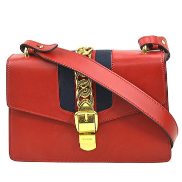 Gucci Red Color Leather Metal Shoulder Bag