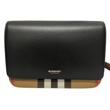 Mackford Shoulder Bag Leather and House Check Canvas Small