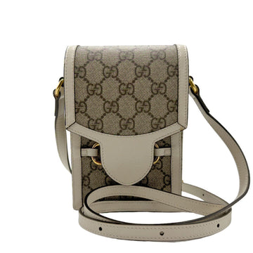 Gucci Horsebit Brown White Gg Supreme Leather Shoulder Bag