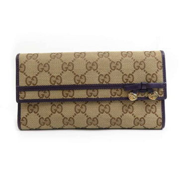 Gucci Beige Purple Gg Canvas Leather Long Wallet (Bi-Fold)