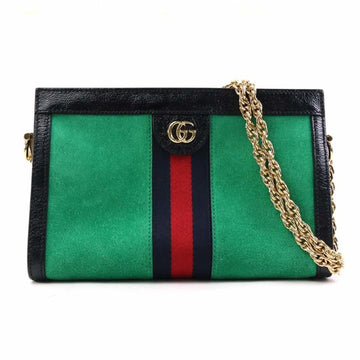 Gucci Black Green Suede Leather Shoulder Bag